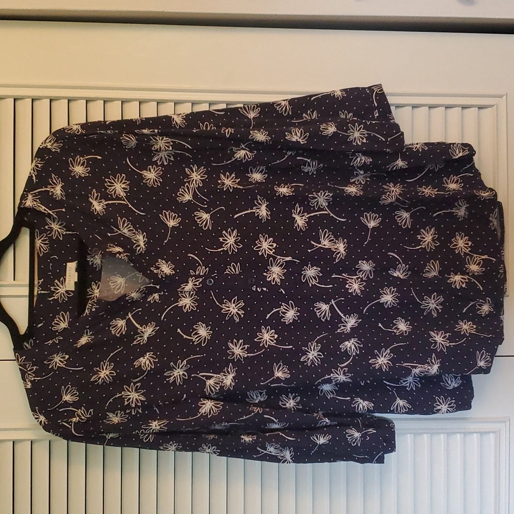 Talbots - 3/4 Sleeve Navy Floral Print Blouse
